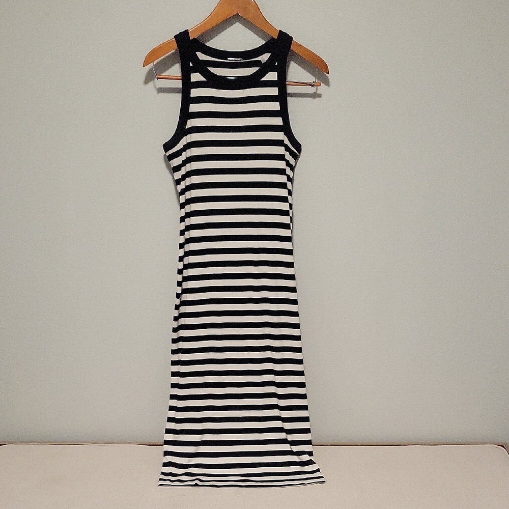 Elie Tahari Black and White Striped Midi Dress